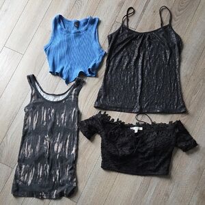 Small Express Women's Black and Blue Tank Tops Crop Love Tree